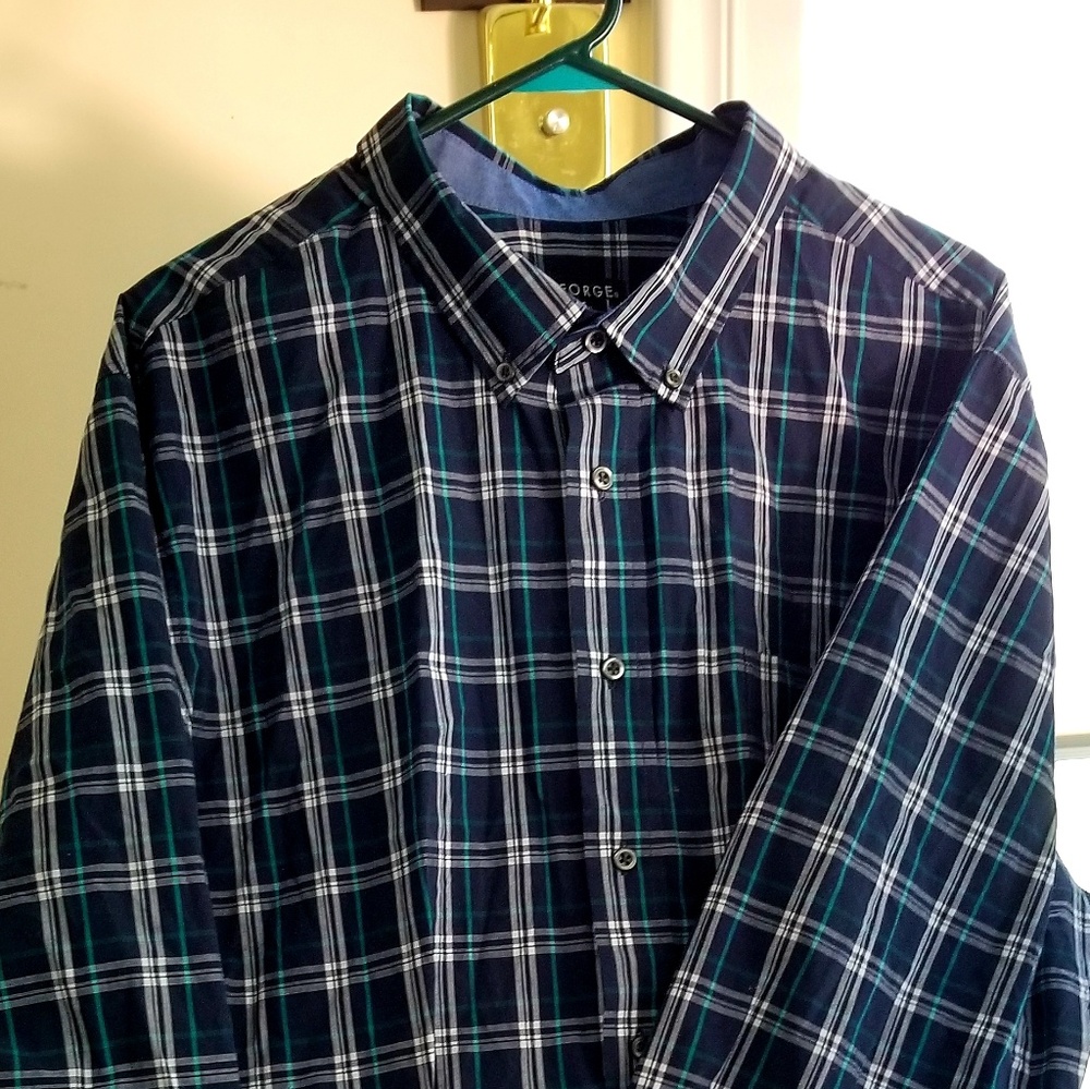 Men's Blue Plaid Long Sleeve Button Shirt